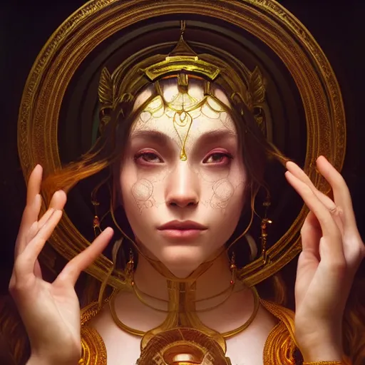 Image similar to perfectly - centered photograph of a goddess, highly detailed, professional digital painting, unreal engine 5, photorealism, hd quality, 8 k resolution, cinema 4 d, 3 d, cinematic, art by artgerm and greg rutkowski and alphonse mucha and loish and wlop