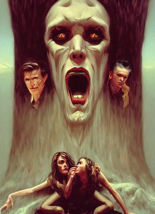 Prompt: twin peaks poster art, of the wendigo demon feeds on david bowie, by michael whelan, rossetti bouguereau, artgerm, retro, nostalgic, old fashioned