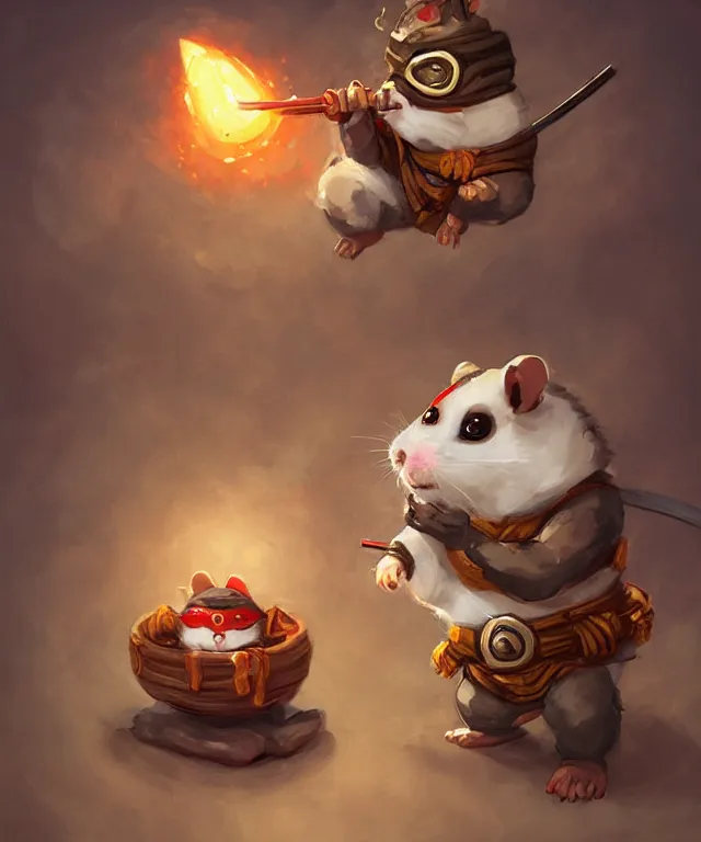 Prompt: anthropomorphic hamster ninja eating sushi, ninja outfit, standing in a buddhist temple, cute and adorable, dnd character art portrait, matte fantasy painting, deviantart artstation, by jason felix by steve argyle by tyler jacobson by peter mohrbacher, cinematic lighting