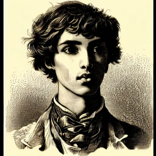 Image similar to A beautiful 19th century wood-engraving of a young Spanish man, by Édouard Riou Jules Férat and Henri de Montaut, highly detailed, fine Art, high detail, masterpiece, illustration, clear eyes, trending on artstation