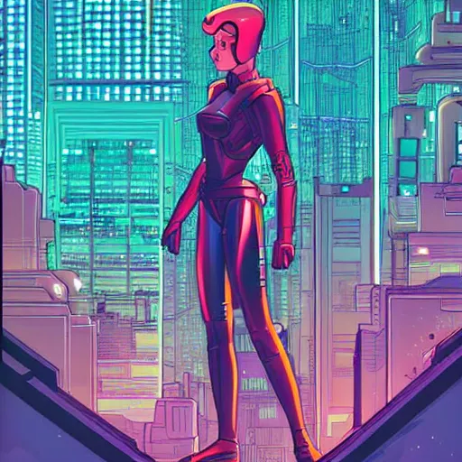 Prompt: beautiful sci - fi girl, full body standing in futuristic metropolis by josan gonzales