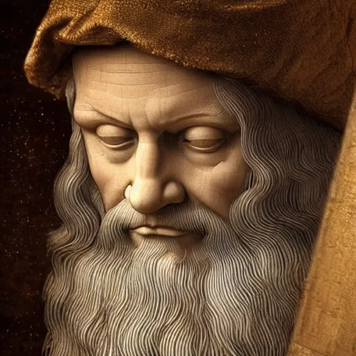 Prompt: realistic photography of leonardo da vinci using an ipad, volumetric lights, trending on artstation, studio photo, intricate details, highly detailed