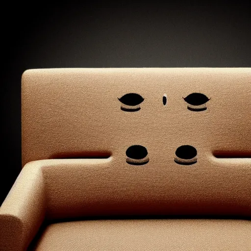 Prompt: a photo of a happy anthropomorphic sofa, digital art