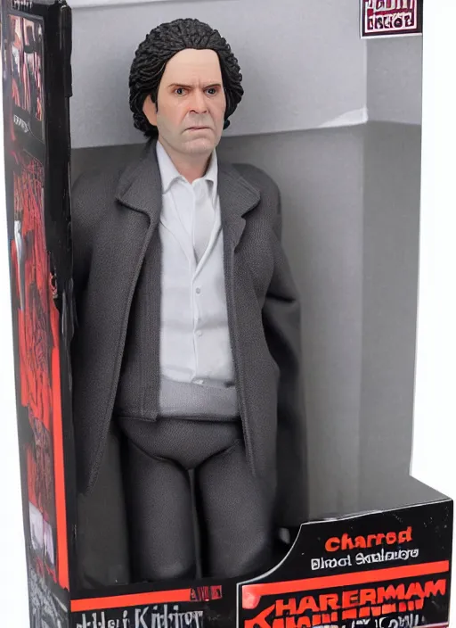 Image similar to black series action figure of charlie kaufman, still in package, pristine, highly detailed toy