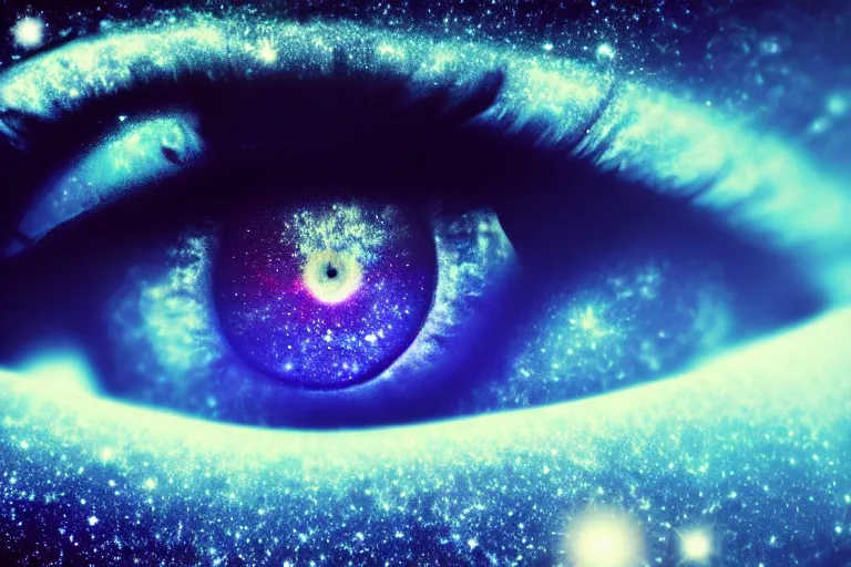 Image similar to a galaxy is inside of an eye, beautiful eye, eye, eye of a woman, realistic, ultra realistic, macro photo, beautiful, digital art, conceptual art, trending on artstation