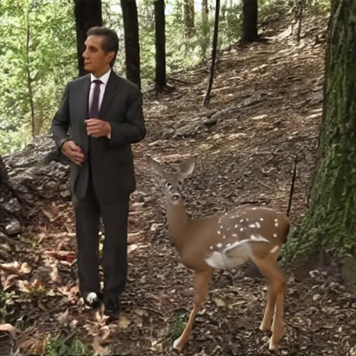 Image similar to trail cam footage of Nicolas Sarkozy on a deer, low quality video