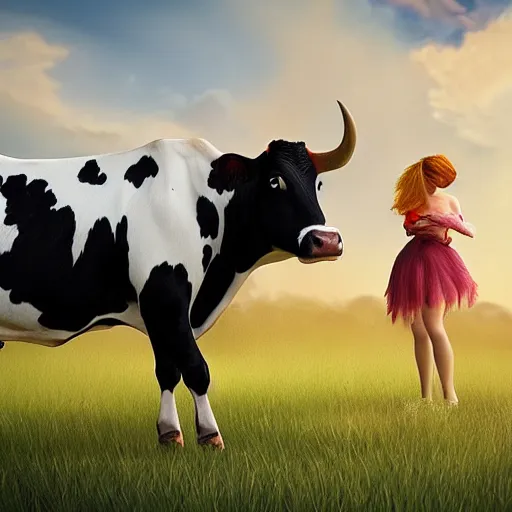 Image similar to Cow with fairy!!!!! wings, full-body portrait, trending on arstation, photorealistic resolution, 4k, 8k