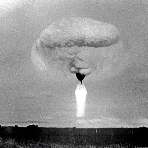 Prompt: a chicken launching nuclear war.