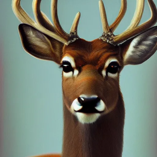 Image similar to a calming painting of a deer. deer portrait. symmetric. trending on artstation