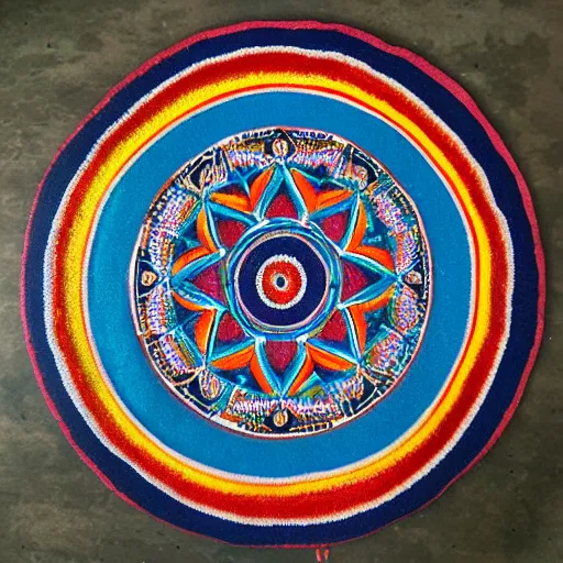 Prompt: nazca design, mandala, colored sand