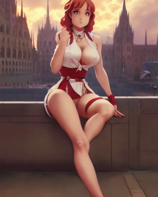 Image similar to pinup photo of asuna in the crowded square of the city, asuna by a - 1 pictures, by by greg rutkowski, artgerm, gil elvgren, enoch bolles, glossy skin, pearlescent, anime, very coherent, maxim magazine, 3 d, vray, unreal 5, maya