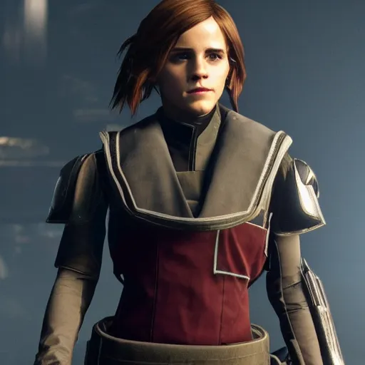 Image similar to emma watson in destiny 2, highly detailed, extremely high quality, hd, 4 k, 8 k, professional photographer, 4 0 mp, lifelike, top - rated, award winning, realistic, detailed lighting, detailed shadows, sharp, no blur, edited, corrected, trending