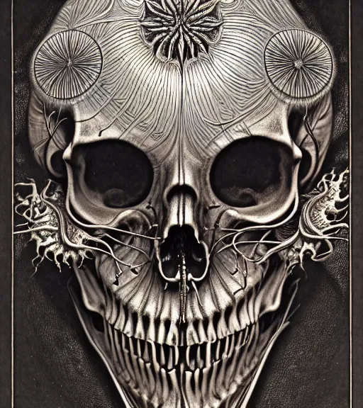 Image similar to art forms of nature by ernst haeckel, memento mori by arthur rackham, ornate antique porcelain beautiful skull mask, ultrasharp, photorealistic, hyperdetailed, octane render, polished, art nouveau, neo - gothic, gothic, intricate ornamental organic filigree, art nouveau botanicals, art forms of nature by ernst haeckel, horizontal symmetry, symbolist, visionary