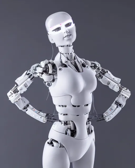 Image similar to portrait photo of female dancer as a cyberpunk mecha humanoid robotic head shoulder parts with straight linear led lights, inside white room, ultra - realistic and detailed, 8 k