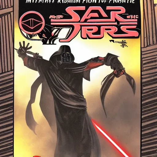 Image similar to darth revan from knights of the old republic in london, comic book, dark