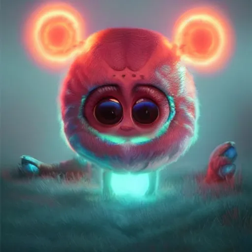 Prompt: adorable glowing creature, trending on artstation, cute, big eyes, matte painting, concept art, pixar, disney, highly detailed, cinematic composition