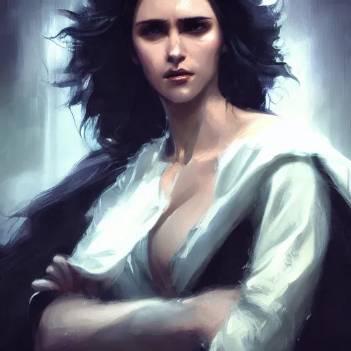 Image similar to yennefer, oil painting, Tooth Wu, Greg Rutkowski, RPG portrait, dynamic lighting, fantasy art, High contrast, depth of field