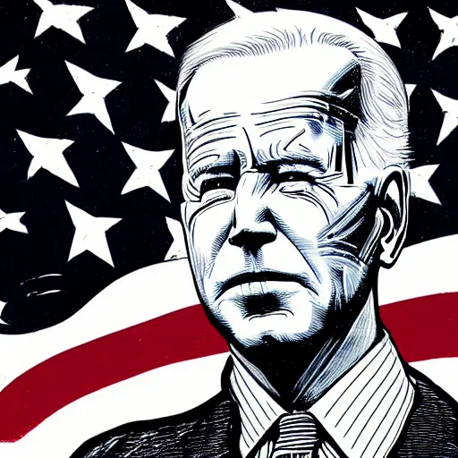 Image similar to Woodcut portrait of joe biden by falling into the stars greg rutkowski, 4k, intricate details