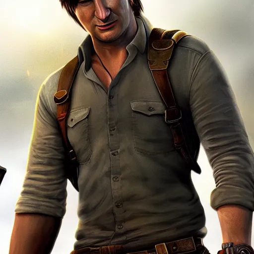 Image similar to nathan fillion as nathan drake from uncharted, cinematic lightning