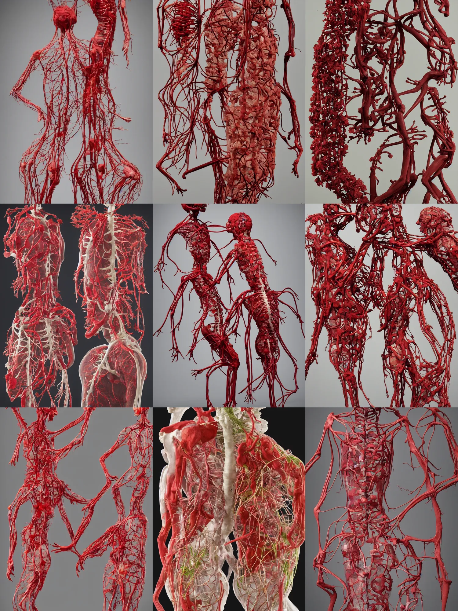 Prompt: human circulatory system, loving embrace, flowers, gunther von hagens