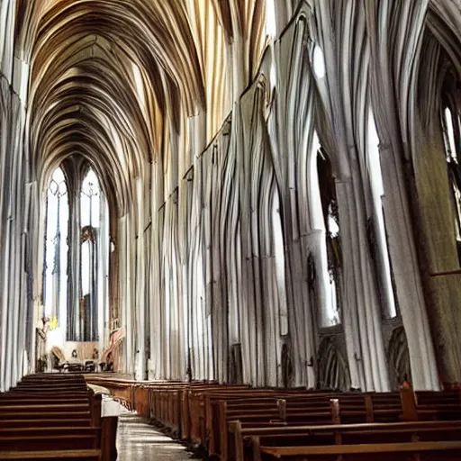 Prompt: a giant using a cathedral as his personal chair