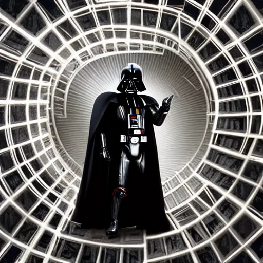 Image similar to Darth Vader walking down an infinite spiral staircase made out of diamonds,