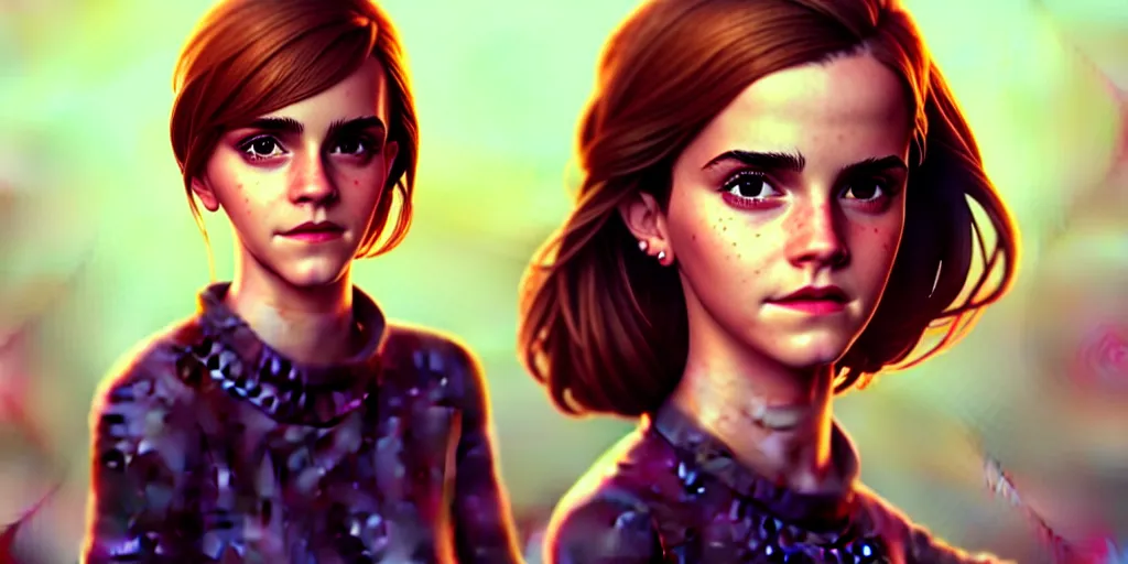 Image similar to portrait of Emma Watson, mattepainting concept Blizzard pixar maya engine on stylized background splash comics global illumination lighting artstation lois van baarle, ilya kuvshinov, rossdraws