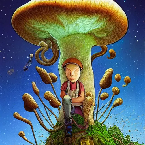 Prompt: mushroom mohawk projector portrait by gaston bussierre and charles vess and james jean and erik jones and rhads, inspired by rick and morty, epic, funny, huge scale, beautiful fine face features, intricate high details, sharp, ultradetailed