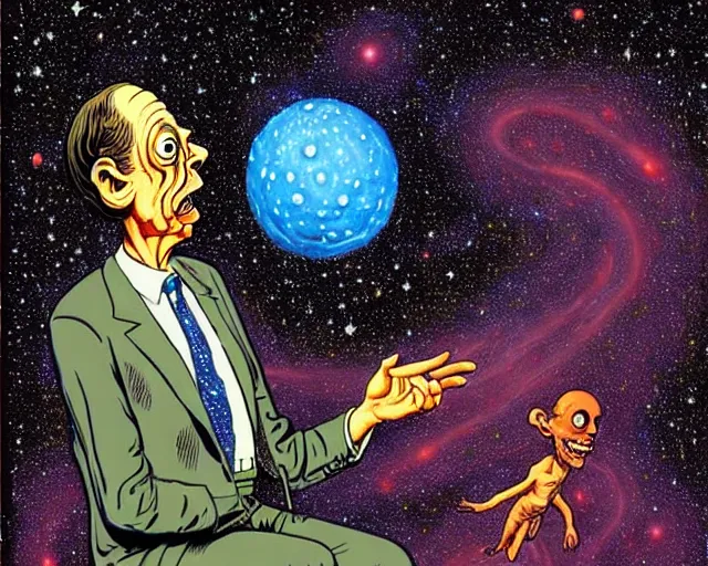 Image similar to steve buscemi swimming in a galaxy, cosmic horror painting, elegant intricate digital painting artstation concept art by basil wolverton by robert crumb by william eggleston detailed