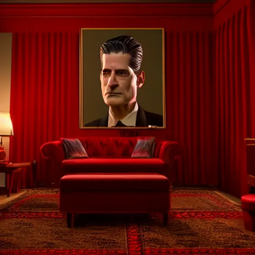 Prompt: Dale cooper from twin peaks looking over red room, photorealistic, realistic 4k octane beautifully detailed render, 4k post-processing, highly detailed, intricate complexity, epic composition, magical atmosphere, cinematic lighting, masterpiece, ultra hd