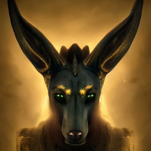 Image similar to portrait of anubis, intricate artwork, concept art, octane render, deviantart, cinematic, key art, hyperrealism, iridescent accents, portrait photograph, nikon 3 5 mm, photograph by greg rutkowski