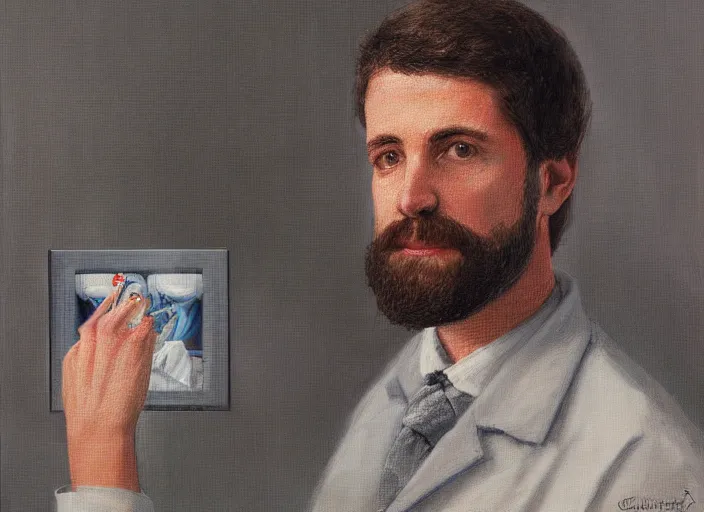 Image similar to a highly detailed minecraft portrait of a dentist, james gurney, james jean