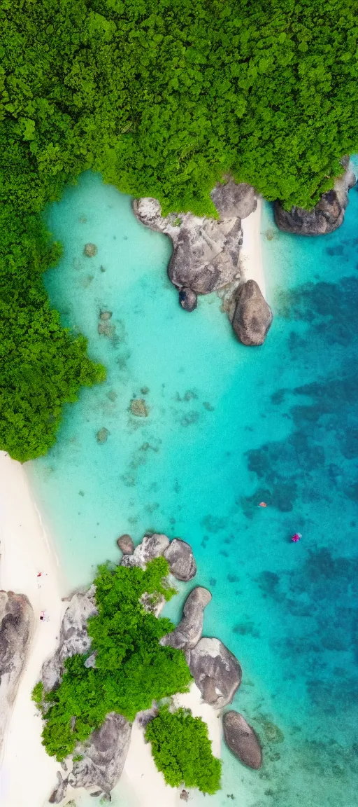 Image similar to beautiful koh samui, koh krabi, crystal clear blue water, white sandy beach, volcanic island, drone view, 4 k wallpaper