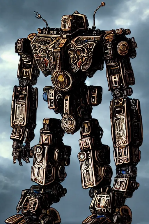 Prompt: cinematic still in machine - warrior - 5, intricate ornate humanoid mecha warrior,