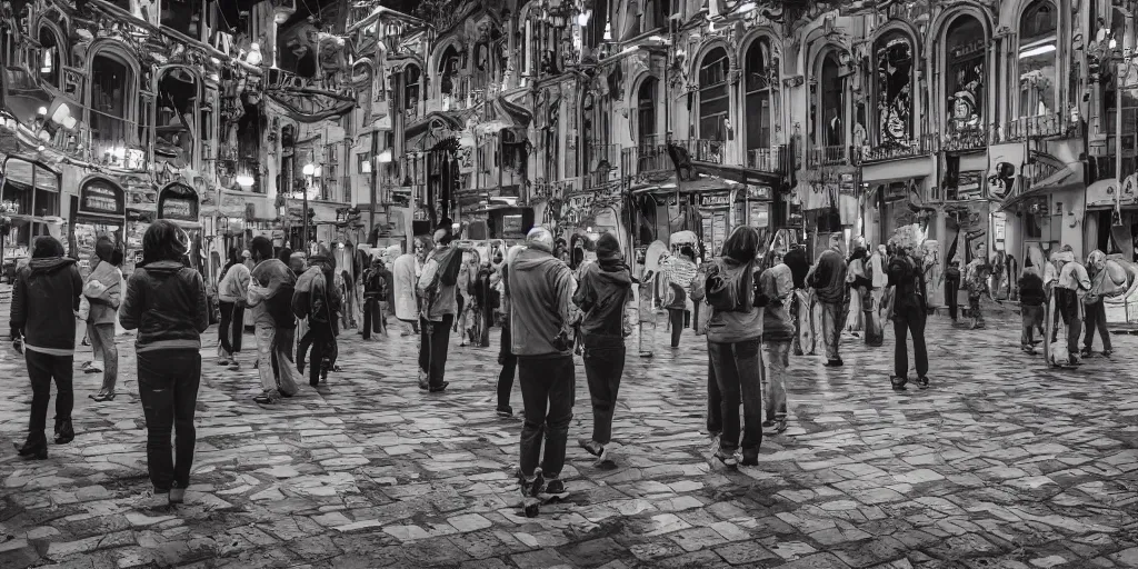 Image similar to love, groups of people in thermal heat, from behind, rebirth, wide angle, cinematic atmosphere, elaborate, highly detailed, thermal imaging