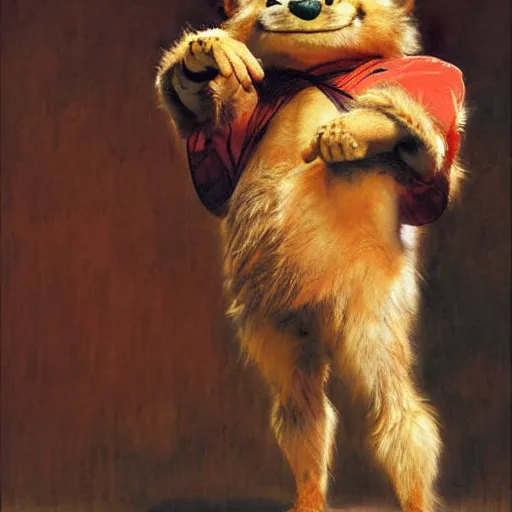 Image similar to a portrait of a furry hamato yoshi wearing a red kimono, hairy, furry body, furry arms, feet, tail. highly detailed painting by gaston bussiere, craig mullins, j. c. leyendecker, furry