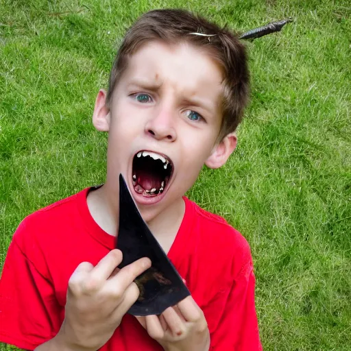 Prompt: kid eating a bat