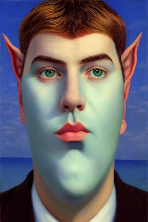 Image similar to night elf portrait by rene magritte, intricate, sharp focus, illustration, highly detailed, digital painting, concept art, masterpiece