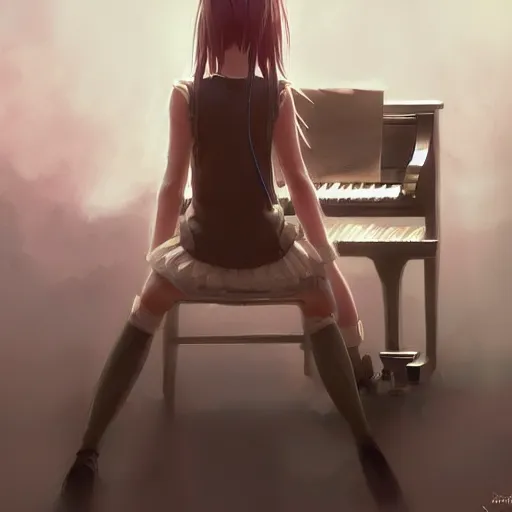 Image similar to anime girl Playing the Piano instrument , digital Art, Greg rutkowski, Trending cinematographic artstation