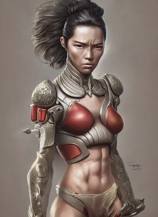 Prompt: a detailed full body portrait an attractive athletic female, ork empress beautiful face, by yusuke murata, by hiroya oku, tom bagshaw, by dorian cleavenger, zdzisław beksinski, bastien lecouffe - deharme trending on artstation