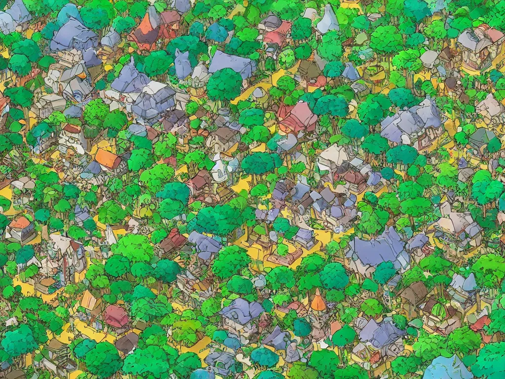 Image similar to a microscopic village in the deep jungle, studio ghibli, anime, flat colors, 8 k wallpaper, trending on artstation