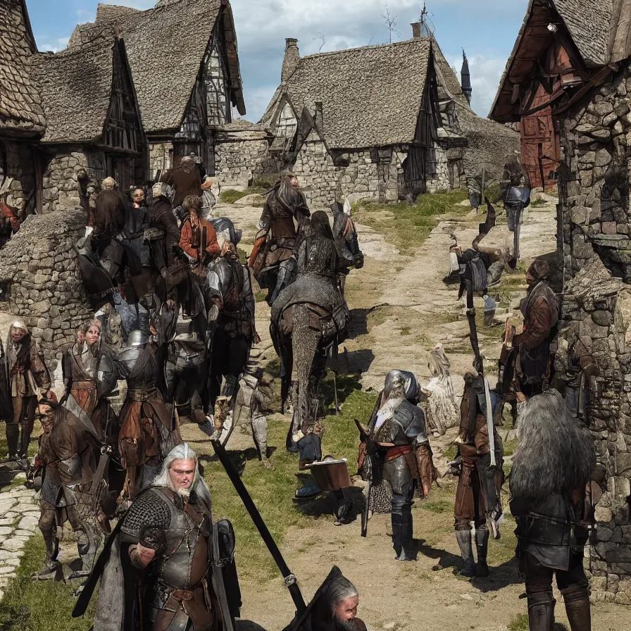 Prompt: the witcher in medieval village