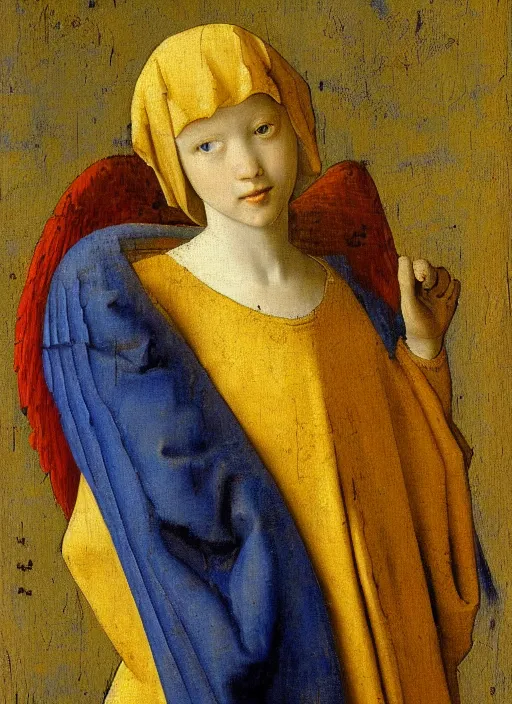 Image similar to angel wings, medieval painting by jan van eyck, johannes vermeer