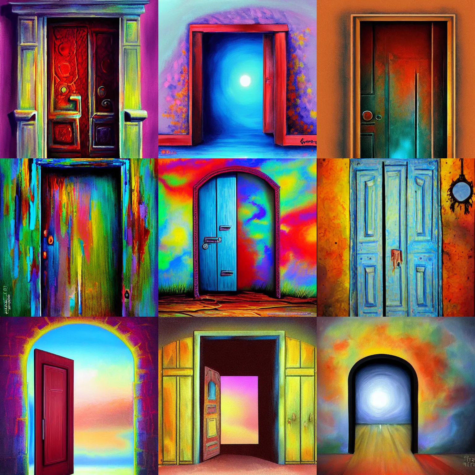 Prompt: door into the abyss. extremely detailed painting, colorful palette.