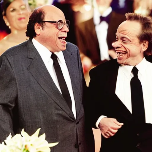 Prompt: danny devito and steve buscemi getting married wedding