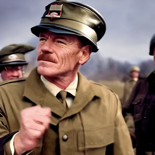 Prompt: bryan cranston in a us ww 2 army uniform during the battle of the bulge, cinematic lighting, photorealistic highly detailed