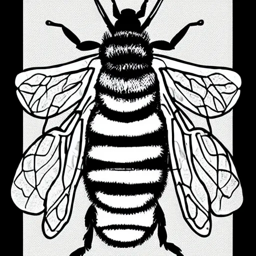 Prompt: black and white illustration, creative design, bee