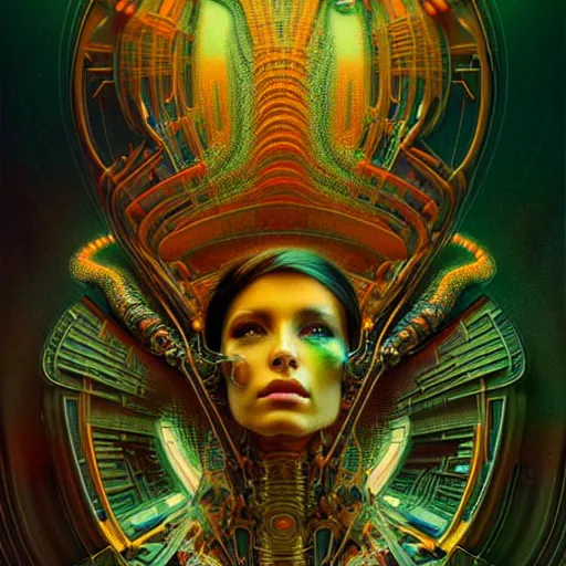 Image similar to extremely psychedelic beautiful brutalist cyborg organism infected by night. intricate, elegant, highly detailed, extremely lifelike photorealistic digital painting, artstation. steichen, gaston bussiere, tom bagshaw, brutalist cyberpunk alphonse mucha. elegant minimalism. anatomically correct. sharp focus. gold with white accents. surreal lush cosmic hallucination