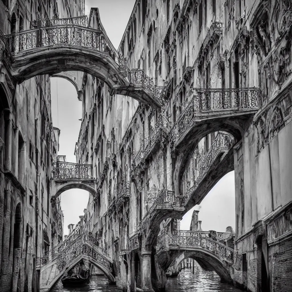 Prompt: venice bridges stairs by piranesi, composition, cinematic, rule, grid