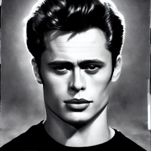 Prompt: man who is a genetic combination of sigourney weaver and james dean, face and upper body focus
